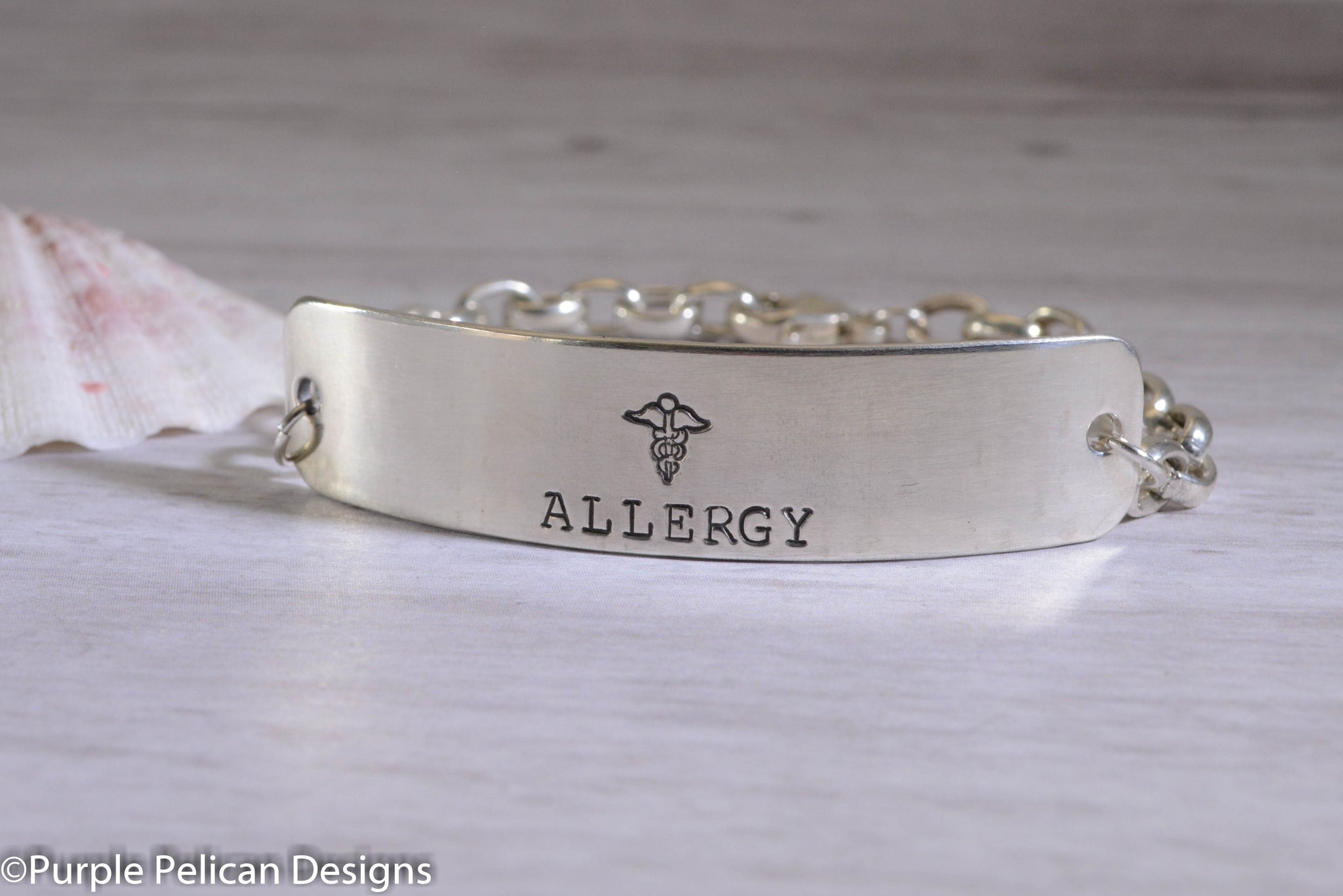 Penicillin Allergy Medical Alert Adjustable Sterling Silver Bracelet -  Purple Pelican Designs